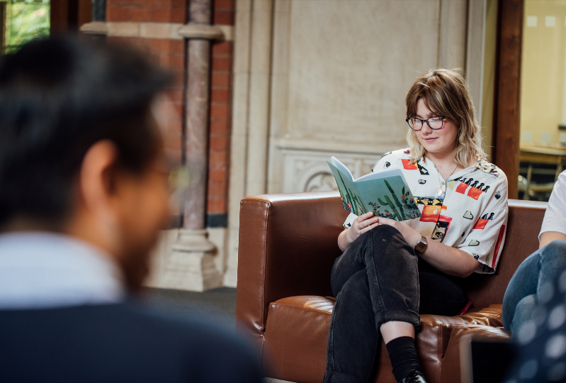 A woman reading a book